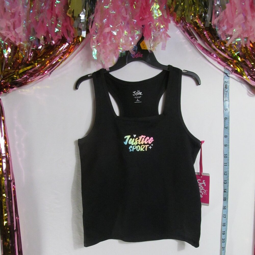 NWT Justice girls black ribbed racerback tank size LG 12/14